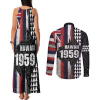 Hawaii 1959 Statehood Day Couples Matching Tank Maxi Dress and Long Sleeve Button Shirt Classic Style LT05 - Polynesian Pride