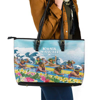 Hawaii Outrigger Canoe Race Leather Tote Bag Polynesian Style Watercolor Style LT05 - Polynesian Pride