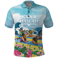 Hawaii Outrigger Canoe Race Polo Shirt Polynesian Style Watercolor Style LT05 Blue - Polynesian Pride