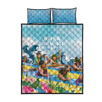 Hawaii Outrigger Canoe Race Quilt Bed Set Polynesian Style Watercolor Style