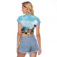 Hawaii Outrigger Canoe Race Raglan Cropped T Shirt Polynesian Style Watercolor Style