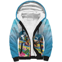 Hawaii Outrigger Canoe Race Sherpa Hoodie Polynesian Style Watercolor Style LT05 Unisex Blue - Polynesian Pride