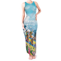 Hawaii Outrigger Canoe Race Tank Maxi Dress Polynesian Style Watercolor Style LT05 Women Blue - Polynesian Pride