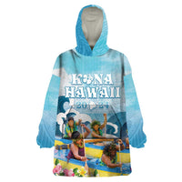 Hawaii Outrigger Canoe Race Wearable Blanket Hoodie Polynesian Style Watercolor Style LT05 One Size Blue - Polynesian Pride