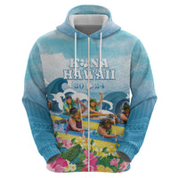 Hawaii Outrigger Canoe Race Zip Hoodie Polynesian Style Watercolor Style LT05 - Polynesian Pride