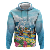 Hawaii Outrigger Canoe Race Zip Hoodie Polynesian Style Watercolor Style LT05 Pullover Hoodie Blue - Polynesian Pride