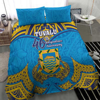 Tuvalu Independence Day Bedding Set Coat Of Arms With Polynesian Dolphin Tattoo