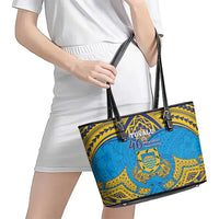 Tuvalu Independence Day Leather Tote Bag Coat Of Arms With Polynesian Dolphin Tattoo LT05 - Polynesian Pride