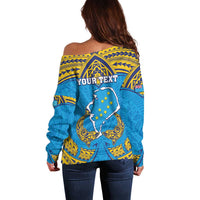 Personalised Tuvalu Independence Day Off Shoulder Sweater Coat Of Arms With Polynesian Dolphin Tattoo LT05 - Polynesian Pride
