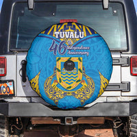 Tuvalu Independence Day Spare Tire Cover Coat Of Arms With Polynesian Dolphin Tattoo LT05 Blue - Polynesian Pride
