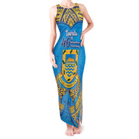 Personalised Tuvalu Independence Day Tank Maxi Dress Coat Of Arms With Polynesian Dolphin Tattoo LT05 Women Blue - Polynesian Pride