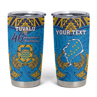 Personalised Tuvalu Independence Day Tumbler Cup Coat Of Arms With Polynesian Dolphin Tattoo LT05 Blue - Polynesian Pride