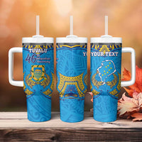 Personalised Tuvalu Independence Day Tumbler With Handle Coat Of Arms With Polynesian Dolphin Tattoo LT05 - Polynesian Pride