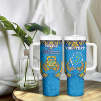 Personalised Tuvalu Independence Day Tumbler With Handle Coat Of Arms With Polynesian Dolphin Tattoo LT05 - Polynesian Pride