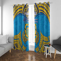 Tuvalu Independence Day Window Curtain Coat Of Arms With Polynesian Dolphin Tattoo LT05 With Grommets Blue - Polynesian Pride