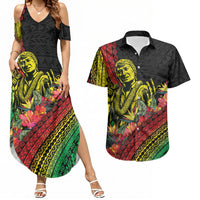 Retro Hawaiian Singer Couples Matching Summer Maxi Dress and Hawaiian Shirt Polynesian Style Tropical Flowers LT05 Black - Polynesian Pride