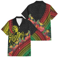 Retro Hawaiian Singer Family Matching Summer Maxi Dress and Hawaiian Shirt Polynesian Style Tropical Flowers LT05 Dad's Shirt - Short Sleeve Black - Polynesian Pride