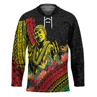 Retro Hawaiian Singer Hockey Jersey Polynesian Style Tropical Flowers LT05 Unisex Black - Polynesian Pride