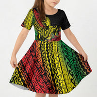 Retro Hawaiian Singer Kid Short Sleeve Dress Polynesian Style Tropical Flowers LT05 KID Black - Polynesian Pride
