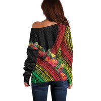 Retro Hawaiian Singer Off Shoulder Sweater Polynesian Style Tropical Flowers LT05 - Polynesian Pride