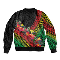 Retro Hawaiian Singer Sleeve Zip Bomber Jacket Polynesian Style Tropical Flowers LT05 - Polynesian Pride