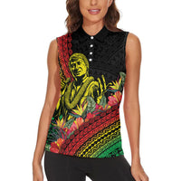 Retro Hawaiian Singer Women Sleeveless Polo Shirt Polynesian Style Tropical Flowers LT05 - Polynesian Pride