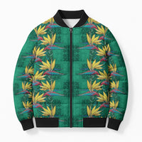 Hawaii Waikiki King Bomber Puffer Jacket Green Quilt With Pua Manu LT05 Unisex Green - Polynesian Pride