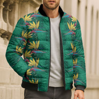 Hawaii Waikiki King Bomber Puffer Jacket Green Quilt With Pua Manu LT05 - Polynesian Pride