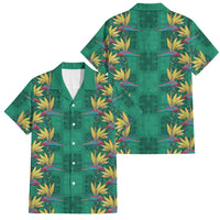 Hawaii Waikiki King Family Matching Tank Maxi Dress and Hawaiian Shirt Green Quilt With Pua Manu LT05 Dad's Shirt - Short Sleeve Green - Polynesian Pride