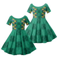 Hawaii Waikiki King Family Matching Tank Maxi Dress and Hawaiian Shirt Green Quilt With Pua Manu LT05 Daughter's Dress Green - Polynesian Pride
