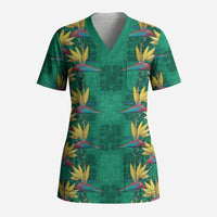 Hawaii Waikiki King Scrub Top Green Quilt With Pua Manu LT05 Adult Green - Polynesian Pride