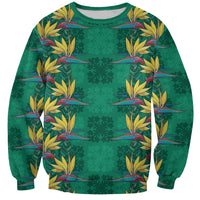 Hawaii Waikiki King Sweatshirt Green Quilt With Pua Manu LT05 Unisex Green - Polynesian Pride