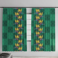 Hawaii Waikiki King Window Curtain Green Quilt With Pua Manu LT05 With Hooks Green - Polynesian Pride
