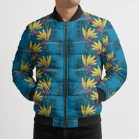 Hawaii Waikiki King Bomber Puffer Jacket Blue Quilt With Pua Manu LT05 - Polynesian Pride