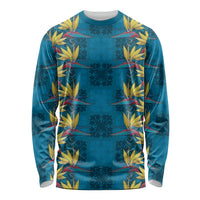 Hawaii Waikiki King Long Sleeve Shirt Blue Quilt With Pua Manu LT05 Unisex Blue - Polynesian Pride