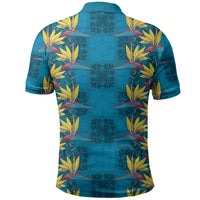Hawaii Waikiki King Polo Shirt Blue Quilt With Pua Manu LT05 - Polynesian Pride