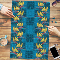 Hawaii Waikiki King Puzzle Blue Quilt With Pua Manu LT05 Blue - Polynesian Pride