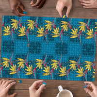 Hawaii Waikiki King Puzzle Blue Quilt With Pua Manu LT05 - Polynesian Pride