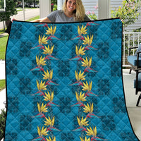 Hawaii Waikiki King Quilt Blue Quilt With Pua Manu LT05 Blue - Polynesian Pride