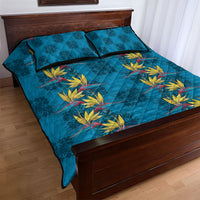 Hawaii Waikiki King Quilt Bed Set Blue Quilt With Pua Manu LT05 - Polynesian Pride