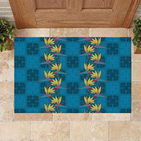 Hawaii Waikiki King Rubber Doormat Blue Quilt With Pua Manu LT05 Blue - Polynesian Pride