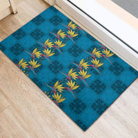 Hawaii Waikiki King Rubber Doormat Blue Quilt With Pua Manu LT05 - Polynesian Pride