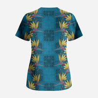 Hawaii Waikiki King Scrub Top Blue Quilt With Pua Manu LT05 - Polynesian Pride