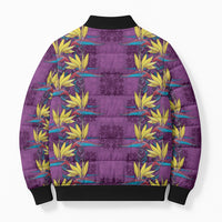 Hawaii Waikiki King Bomber Puffer Jacket Purple Quilt With Pua Manu LT05 - Polynesian Pride