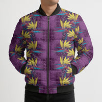Hawaii Waikiki King Bomber Puffer Jacket Purple Quilt With Pua Manu LT05 - Polynesian Pride