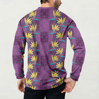 Hawaii Waikiki King Button Sweatshirt Purple Quilt With Pua Manu LT05 - Polynesian Pride