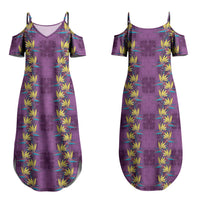 Hawaii Waikiki King Couples Matching Summer Maxi Dress and Hawaiian Shirt Purple Quilt With Pua Manu LT05 - Polynesian Pride