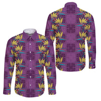 Hawaii Waikiki King Family Matching Tank Maxi Dress and Hawaiian Shirt Purple Quilt With Pua Manu LT05 Dad's Shirt - Long Sleeve Purple - Polynesian Pride