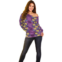 Hawaii Waikiki King Off Shoulder Sweater Purple Quilt With Pua Manu LT05 - Polynesian Pride