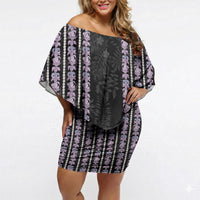 Hawaii Queen Liliuokalani Off Shoulder Short Dress Hawaiian Lei Pua Kalaunu LT05 Women Black - Polynesian Pride